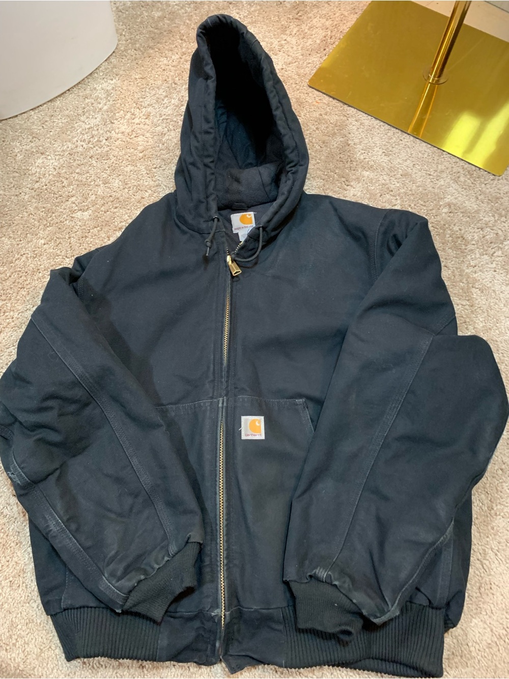 Carhartt Black Hooded Work Jacket with Front Patch Pocket